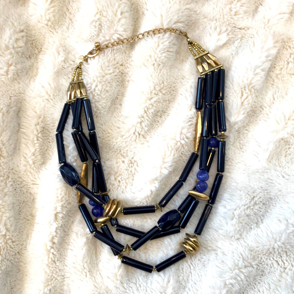 Chico’s Layered Navy and Gold Necklace